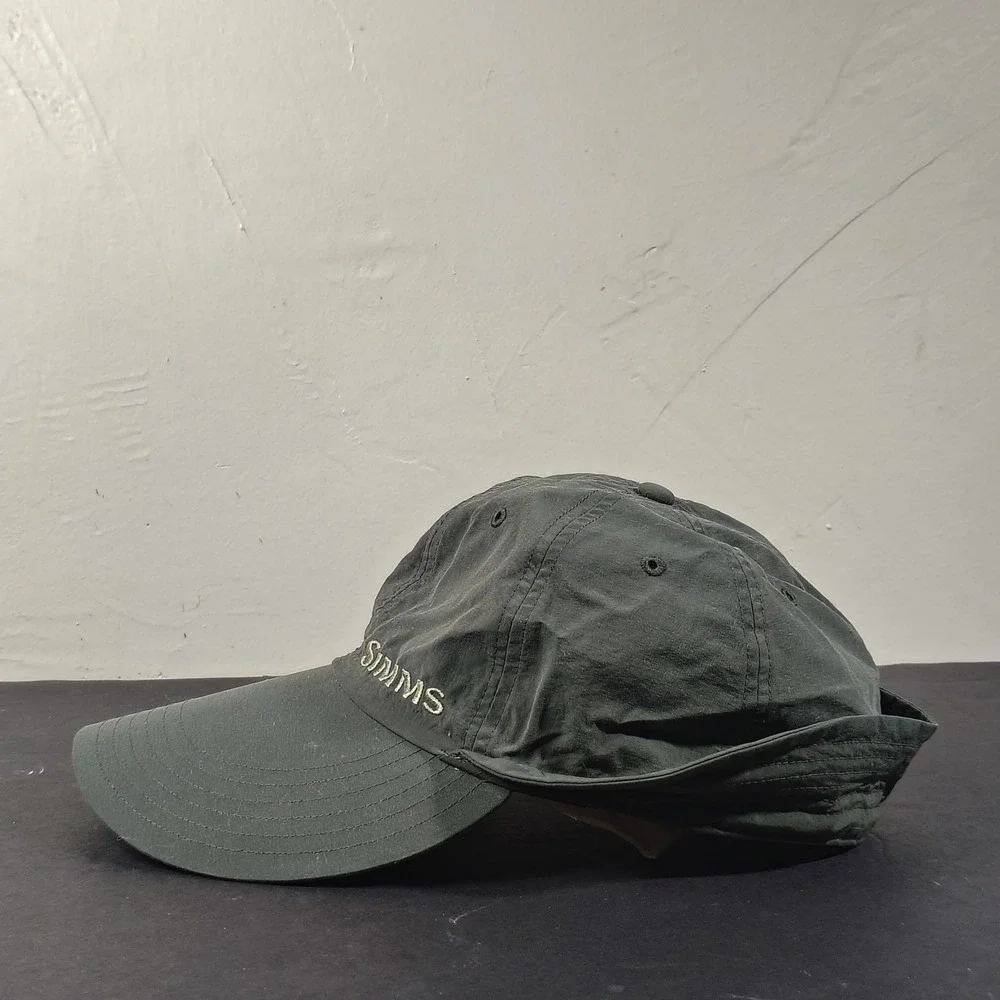 Simms Fishing Hat Green Nylon Long Bill Ear Flap Gorpcore Cap
